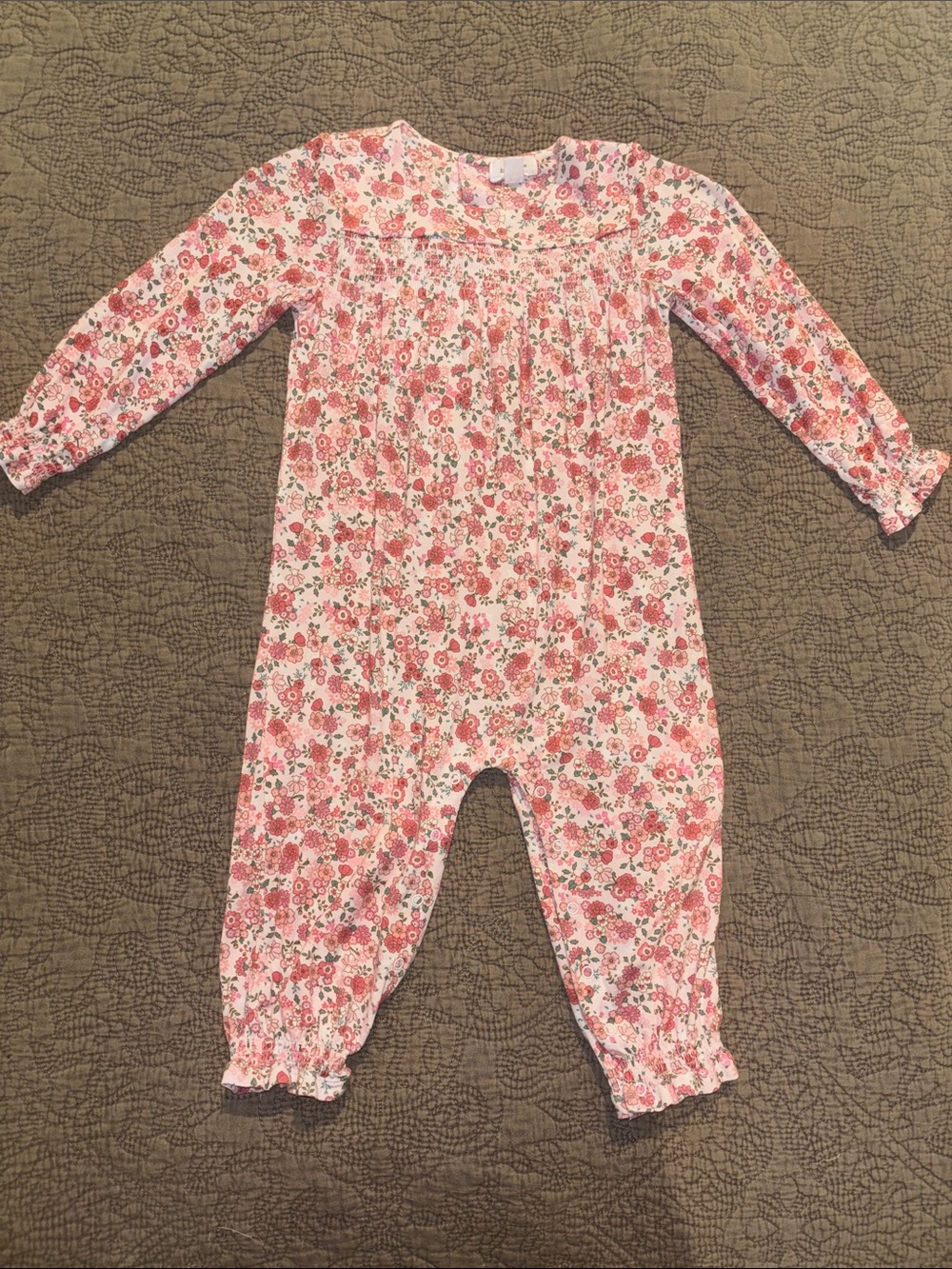 Angel Dear Pink Floral Cotton Footie One-Piece (Worn Once)